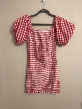 Pink Lily Red and White Gingham Smocked Dress